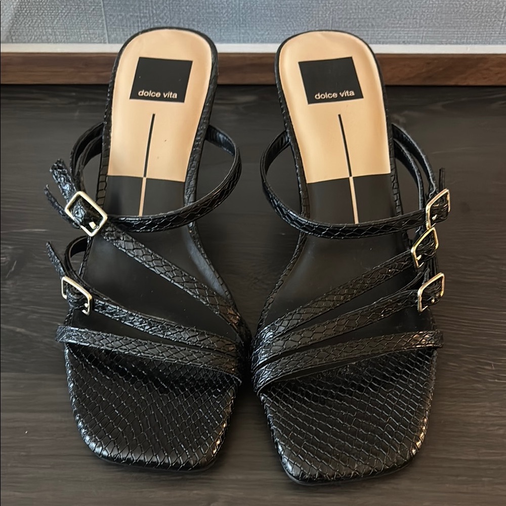 Dolce Vita Black Slide Sandals with Textured Straps